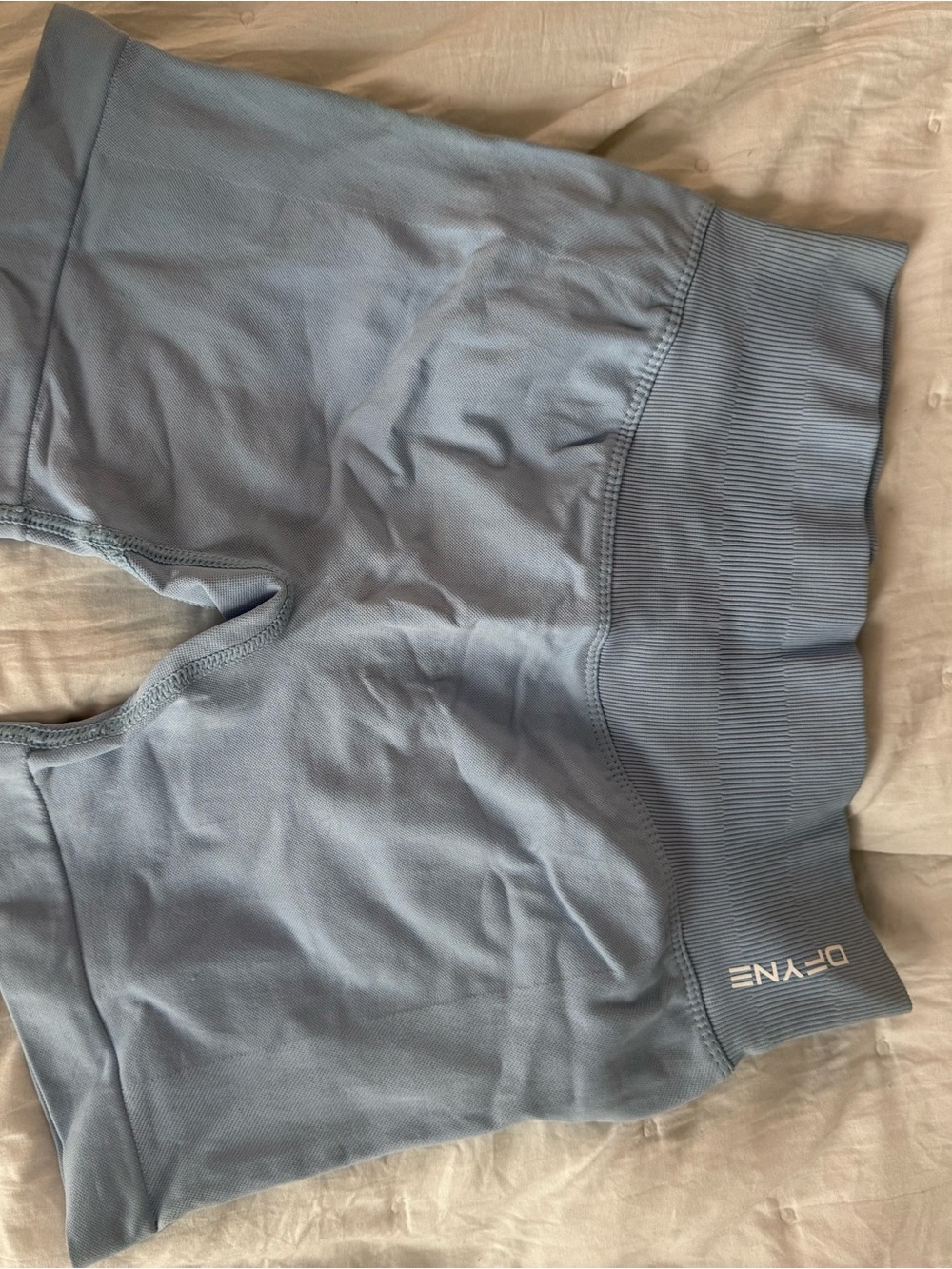 Women's Light Blue Bike Shorts with Wide Ribbed Waistband